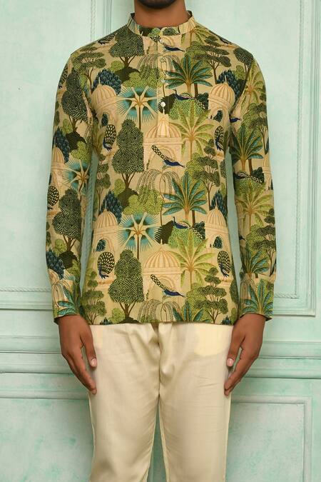 Shop Pranay Baidya Blue , Malai Peacock, Garden Print Short Kurta Set Online at Aza Fashions Shop_Pranay Baidya_Blue , Malai Peacock, Garden Print Short Kurta Set_Online_at_Aza_Fashions