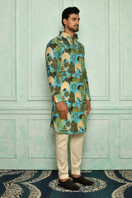 Pranay Baidya Blue , Malai Peacock, Garden Print Kurta Set Online at Aza Fashions Pranay Baidya_Blue , Malai Peacock, Garden Print Kurta Set _Online_at_Aza_Fashions