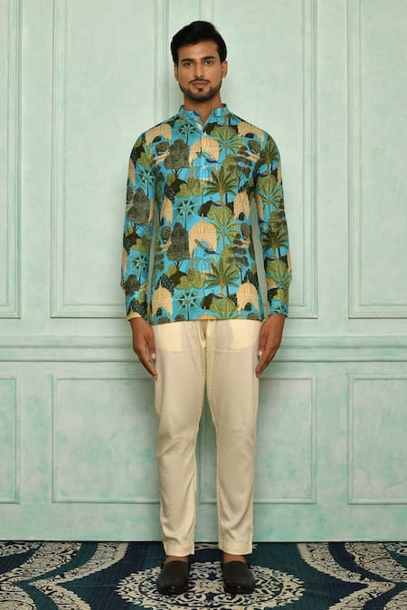 Buy Pranay Baidya Blue , Malai Peacock, Garden Print Short Kurta Set Online at Aza Fashions Buy_Pranay Baidya_Blue , Malai Peacock, Garden Print Short Kurta Set _Online_at_Aza_Fashions