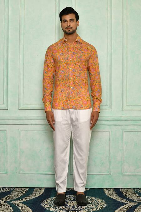 Buy Pranay Baidya Orange , Malai Floral Print Shirt And Pant Set Online at Aza Fashions Buy_Pranay Baidya_Orange , Malai Floral Print Shirt And Pant Set _Online_at_Aza_Fashions