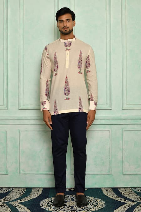 Buy Pranay Baidya White , Malai Mughal Print Short Kurta Set Online at Aza Fashions Buy_Pranay Baidya_White , Malai Mughal Print Short Kurta Set _Online_at_Aza_Fashions