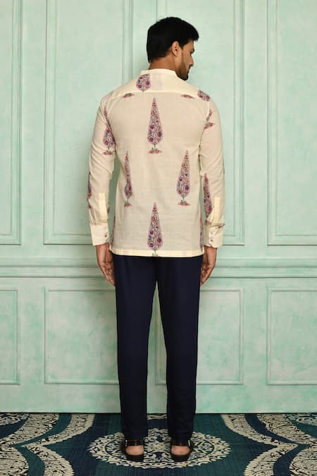 Shop Pranay Baidya White , Malai Mughal Print Short Kurta Set at Aza Fashions Shop_Pranay Baidya_White , Malai Mughal Print Short Kurta Set _at_Aza_Fashions