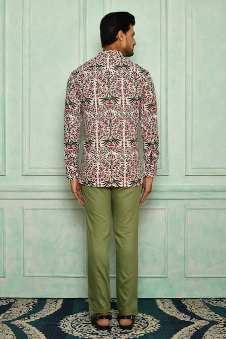 Shop Pranay Baidya White , Malai Mughal Print Short Kurta Set at Aza Fashions Shop_Pranay Baidya_White , Malai Mughal Print Short Kurta Set _at_Aza_Fashions