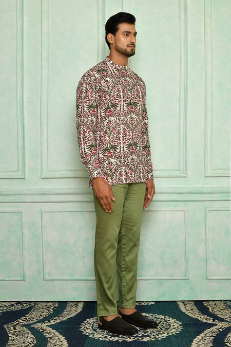 Pranay Baidya White , Malai Mughal Print Short Kurta Set Online at Aza Fashions Pranay Baidya_White , Malai Mughal Print Short Kurta Set _Online_at_Aza_Fashions