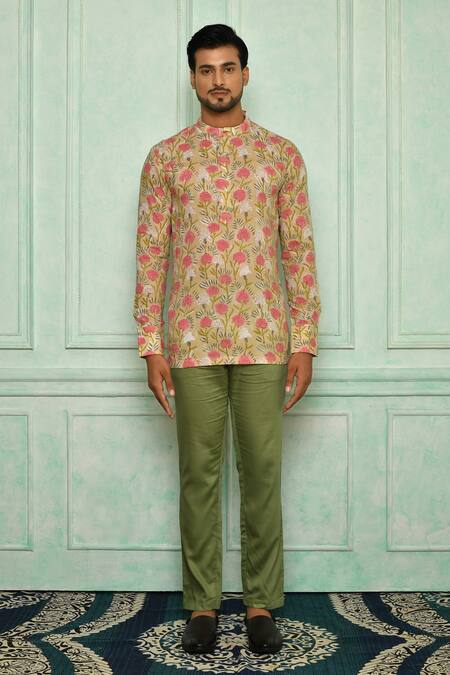 Pranay Baidya Beige , Malai Floral Print Short Kurta Set Online at Aza Fashions Pranay Baidya_Beige , Malai Floral Print Short Kurta Set _Online_at_Aza_Fashions