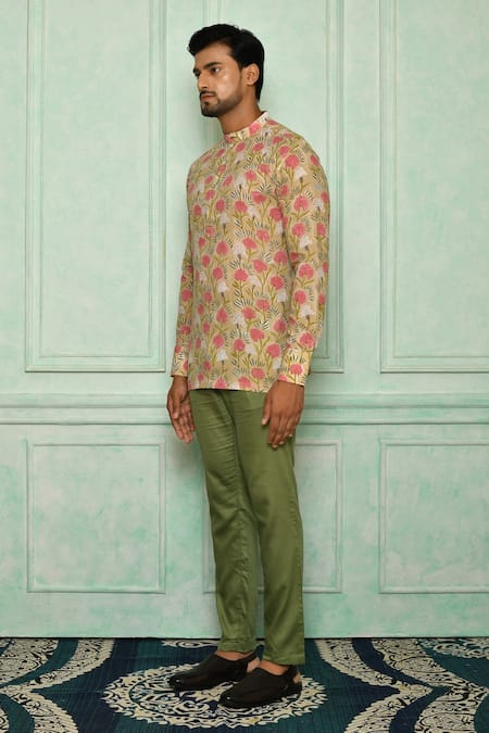 Shop Pranay Baidya Beige , Malai Floral Print Short Kurta Set at Aza Fashions Shop_Pranay Baidya_Beige , Malai Floral Print Short Kurta Set _at_Aza_Fashions