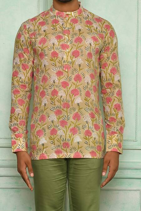 Buy Pranay Baidya Beige , Malai Floral Print Short Kurta Set Online at Aza Fashions Buy_Pranay Baidya_Beige , Malai Floral Print Short Kurta Set _Online_at_Aza_Fashions