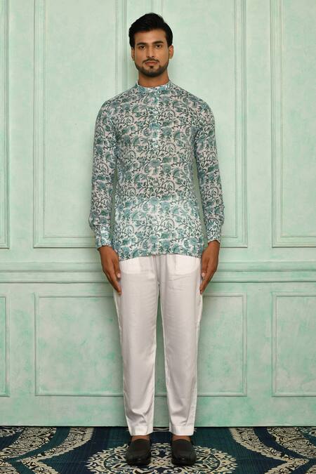 Buy Pranay Baidya Green , Malai Floral Print Short Kurta Set Online at Aza Fashions Buy_Pranay Baidya_Green , Malai Floral Print Short Kurta Set _Online_at_Aza_Fashions