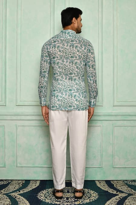 Shop Pranay Baidya Green , Malai Floral Print Short Kurta Set at Aza Fashions Shop_Pranay Baidya_Green , Malai Floral Print Short Kurta Set _at_Aza_Fashions