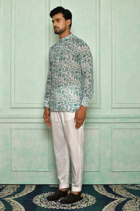 Pranay Baidya Green , Malai Floral Print Short Kurta Set Online at Aza Fashions Pranay Baidya_Green , Malai Floral Print Short Kurta Set _Online_at_Aza_Fashions