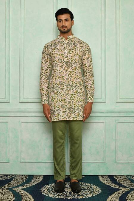 Shop Pranay Baidya White , Malai Floral Print Kurta Set Online at Aza Fashions Shop_Pranay Baidya_White , Malai Floral Print Kurta Set _Online_at_Aza_Fashions