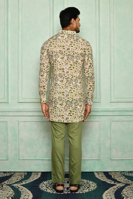 Shop Pranay Baidya White , Malai Floral Print Kurta Set at Aza Fashions Shop_Pranay Baidya_White , Malai Floral Print Kurta Set _at_Aza_Fashions