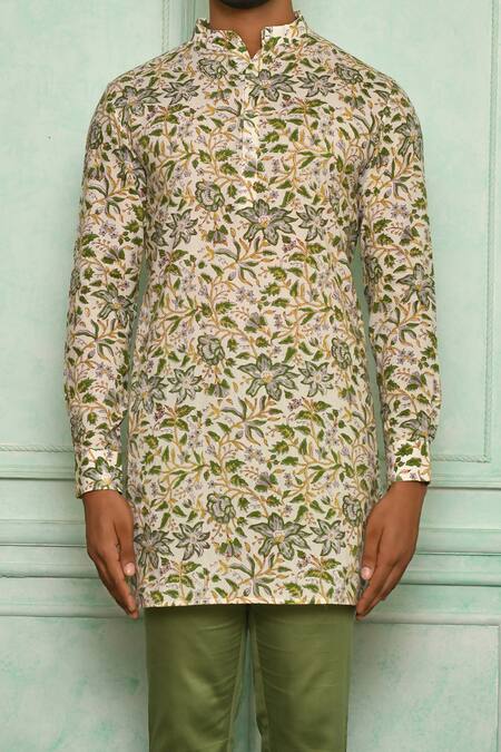 Pranay Baidya White , Malai Floral Print Kurta Set at Aza Fashions Pranay Baidya_White , Malai Floral Print Kurta Set _at_Aza_Fashions