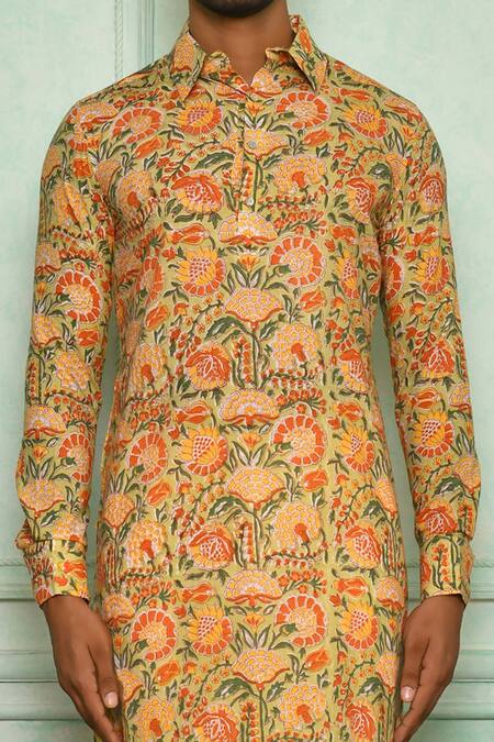 Shop Pranay Baidya Multi Color , Malai Floral Print Kurta Set Online at Aza Fashions Shop_Pranay Baidya_Multi Color , Malai Floral Print Kurta Set _Online_at_Aza_Fashions