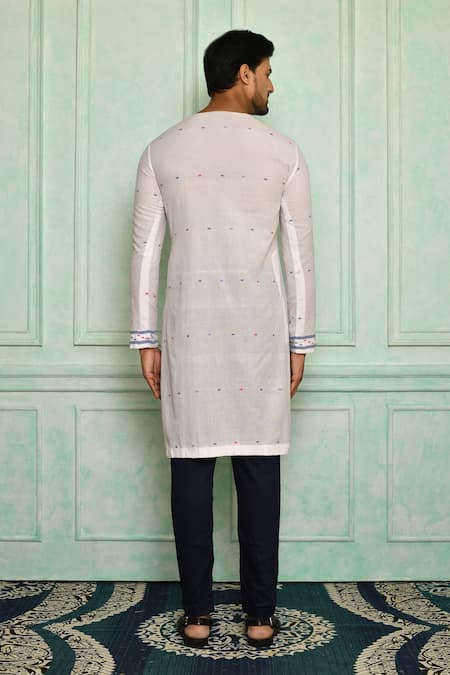 Shop Pranay Baidya White Jamdani, Malai Geometric Pattern Kurta Set at Aza Fashions Shop_Pranay Baidya_White Jamdani, Malai Geometric Pattern Kurta Set _at_Aza_Fashions