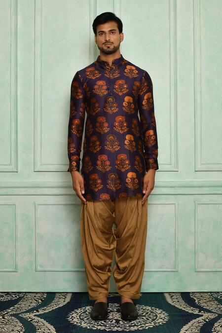 Buy Pranay Baidya Blue Chanderi, Cotton Silk Mughal Print Kurta Set Online at Aza Fashions Buy_Pranay Baidya_Blue Chanderi, Cotton Silk Mughal Print Kurta Set _Online_at_Aza_Fashions