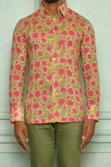 Shop_Pranay Baidya_Peach , Malai Floral Print Short Kurta Set _Online_at_Aza_Fashions