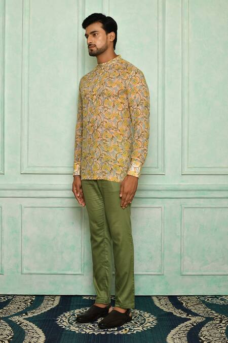 Pranay Baidya Beige , Malai Floral Print Short Kurta Set Online at Aza Fashions Pranay Baidya_Beige , Malai Floral Print Short Kurta Set _Online_at_Aza_Fashions