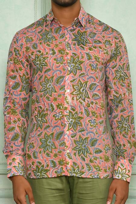 Shop Pranay Baidya Orange , Malai Floral Print Shirt And Pant Set Online at Aza Fashions Shop_Pranay Baidya_Orange , Malai Floral Print Shirt And Pant Set _Online_at_Aza_Fashions