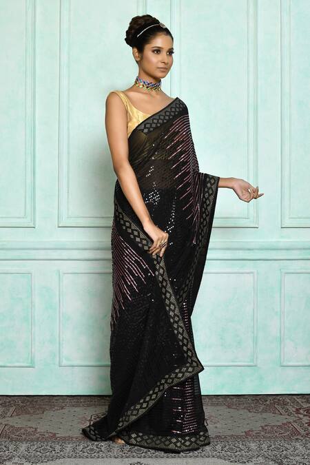 Buy Black Georgette sequin Saree Online — Karmaplace