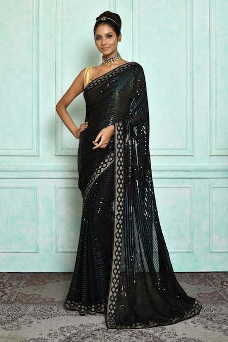 Nazaakat by Samara Singh Black Saree Georgette Embroidered Sequins 