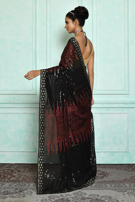 Naintara Bajaj Embroidered Black Georgette Saree 