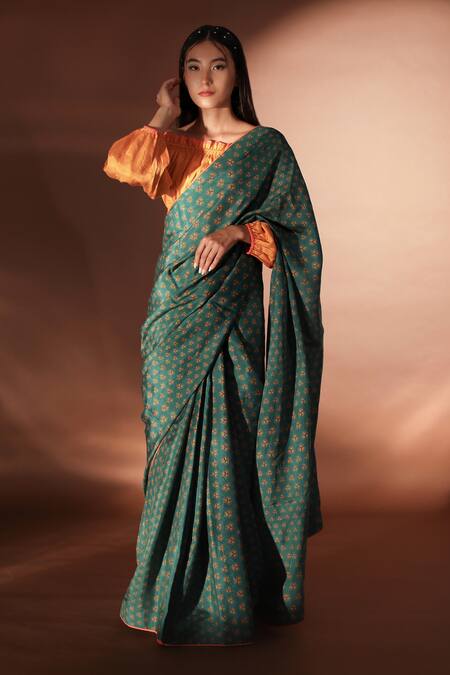 POZRUH_Orange Pure Mulberry Silk One Shoulder SunSet off Blouse_Online_at_Aza_Fashions