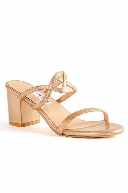 Oceedee_Gold Diana Slip On Style Block Heels_Online_at_Aza_Fashions