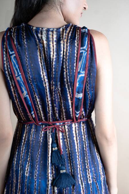 Shop_Anmol Kakad_Blue Satin Tswana Cowl Neck Dress_Online_at_Aza_Fashions