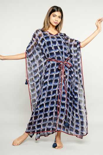 Buy_Anmol Kakad_Blue Abiba Geometric Pattern Kaftan Dress_Online_at_Aza_Fashions