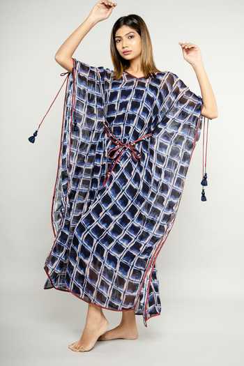Shop_Anmol Kakad_Blue Abiba Geometric Pattern Kaftan Dress_Online_at_Aza_Fashions