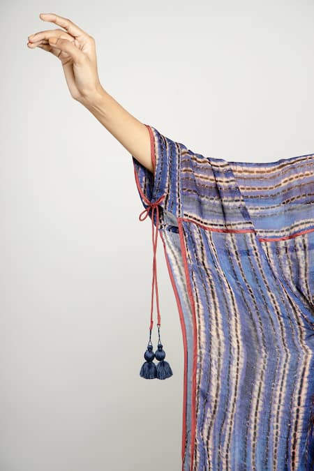 Buy Anmol Kakad Blue Georgette Amara Stripe Pattern Kaftan Dress Online at Aza Fashions Buy_Anmol Kakad_Blue Georgette Amara Stripe Pattern Kaftan Dress_Online_at_Aza_Fashions