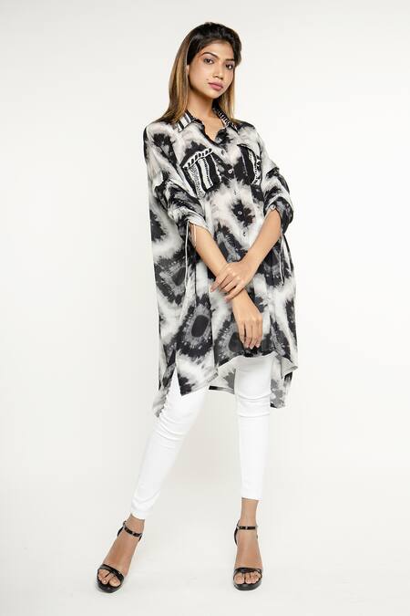 Buy_Anmol Kakad_Black Crepe Silk Afia Geometric Pattern Shirt_Online_at_Aza_Fashions