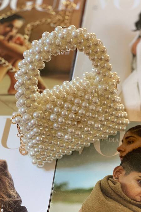 Shop September Hues White Iris Pearl Mini Bag With Sling at Aza Fashions Shop_September Hues_White Iris Pearl Mini Bag With Sling_at_Aza_Fashions