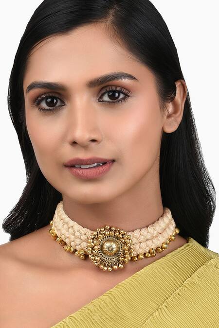 Joules By Radhika Gold Plated Satin Threads And Ghungroo Woven Choker
