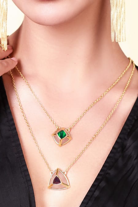 ISHARYA Multi Color Rock Crystal Armour Layered Pendant Necklace