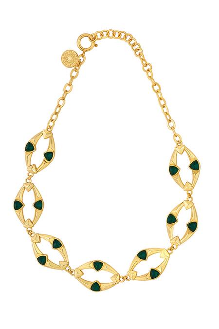 Shop Isharya Green Black Mother Of Pearl Doublet Shell Emerald Statement Choker at Aza Fashions Shop_Isharya_Green Black Mother Of Pearl Doublet Shell Emerald Statement Choker_at_Aza_Fashions