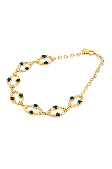 Isharya Green Black Mother Of Pearl Doublet Shell Emerald Statement Choker Online at Aza Fashions Isharya_Green Black Mother Of Pearl Doublet Shell Emerald Statement Choker_Online_at_Aza_Fashions