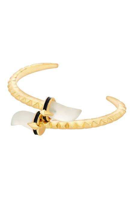 Isharya_White Rock Crystal Horn Ribbed Cuff_Online_at_Aza_Fashions