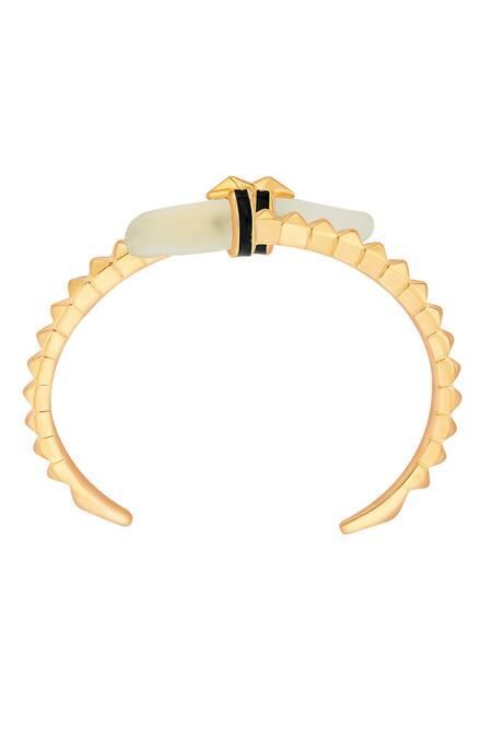 Buy_Isharya_White Rock Crystal Horn Ribbed Cuff_Online_at_Aza_Fashions