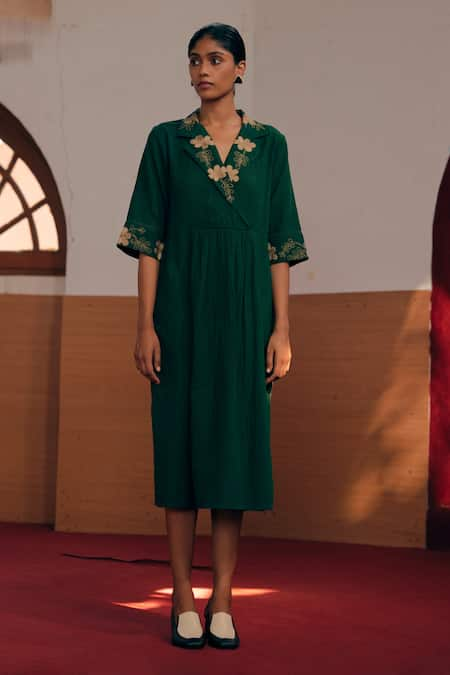 Cord Notched Collar Dress 