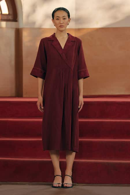 Cord Notched Collar Dress 