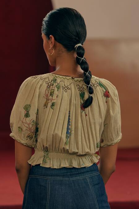 Shop Cord Ivory 100 % Cotton Botanical Round Ada Print Top at Aza Fashions Shop_Cord_Ivory 100 % Cotton Botanical Round Ada Print Top_at_Aza_Fashions