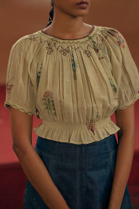 Cord Ivory 100 % Cotton Botanical Round Ada Print Top Online at Aza Fashions Cord_Ivory 100 % Cotton Botanical Round Ada Print Top_Online_at_Aza_Fashions