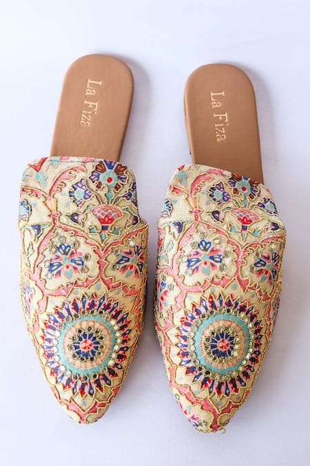 La Fiza Beige Mandala Print Freya Mules 