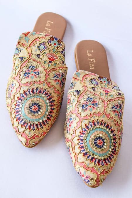 LA Fiza_Beige Freya Printed Mules_Online_at_Aza_Fashions
