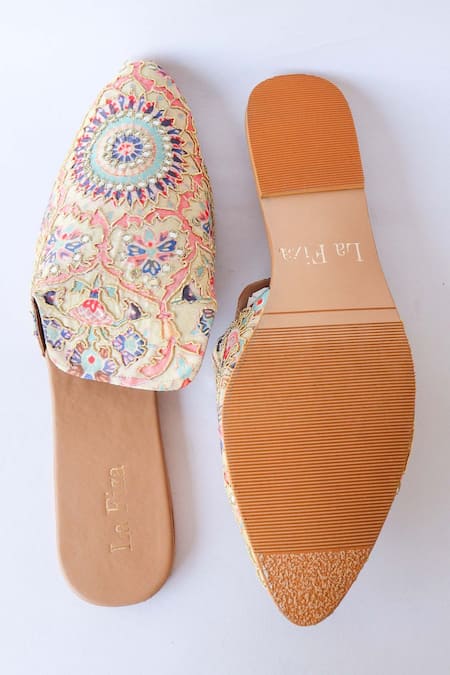 Buy_LA Fiza_Beige Freya Printed Mules_Online_at_Aza_Fashions