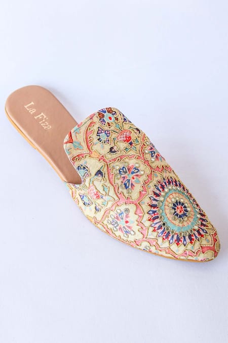 Shop_LA Fiza_Beige Freya Printed Mules_Online_at_Aza_Fashions