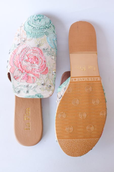 Shop_LA Fiza_Beige Floral Print Zaara Mules _at_Aza_Fashions