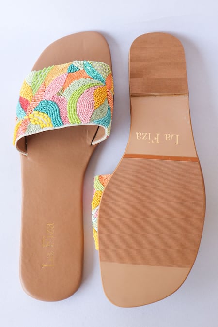Shop_LA Fiza_Multi Color Bead Eta Embellished Sliders _at_Aza_Fashions